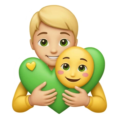 A hug emoji that holds green hearts in hands sticker