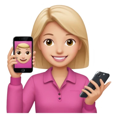 pink video call between one person holding the phone with a person on the phone screen sticker