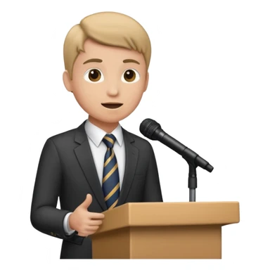 a speaker at an event standing at a podium sticker