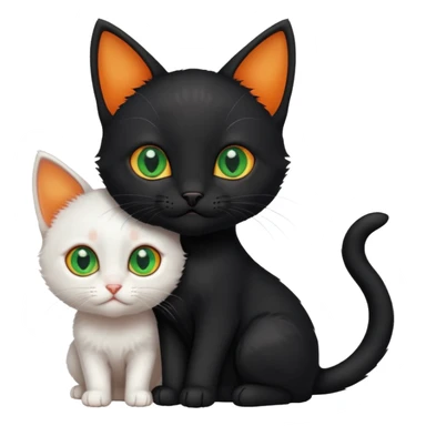 Black kitten with green eyes with small white kitten with orange spots and blue eyes adorable cute tiny  sticker