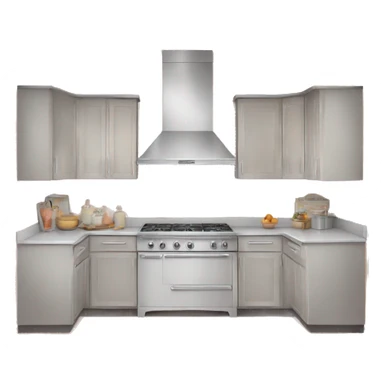 Realistic front facing peach color and silver hanging kitchen cabinets  sticker