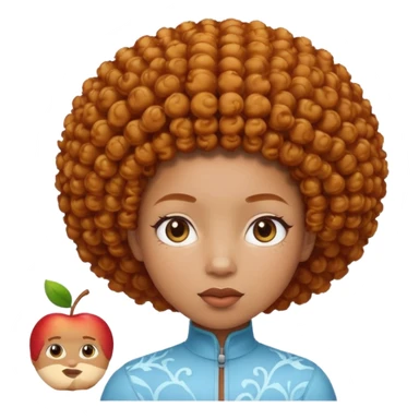 Create an iOS-style emoji of Ice Spice. Neutral facial expression, front-facing head only. Curly ginger short afro hairstyle. Clean Apple emoji style, smooth shading, simple shapes, plain background. sticker