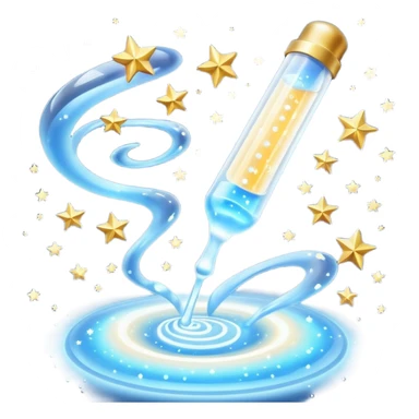 Slim blue Differin Gel tube with white cap and golden glow around the “GEL” label. Floating in a soft blue aura with tiny glowing stars and clear orbs spiraling upward. Emits a focused beam of clarity magic, like a blemish-banishing spell sealed in a sleek, futuristic wand. sticker