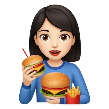 Dark haired girl eating lots of unhealthy food  sticker