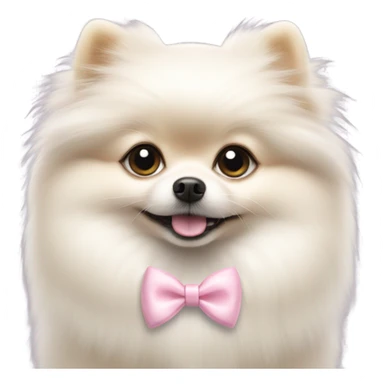 A white little Pomeranian with a cute little light pink bow on her hair sticker