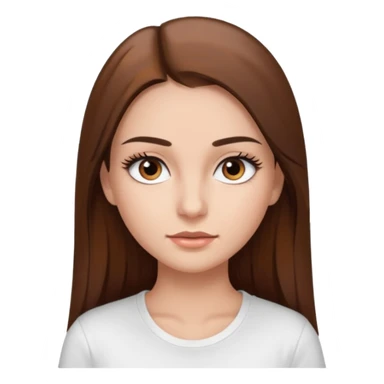 Chica de pelo liso ,largo clean look  y marrón con ojos color marrón  y una camiseta blanca y la piel blanca con pestañas y maquillada clean look  sticker