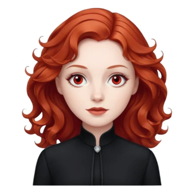 Julia Grant from Summer of Fear with medium red wavy hair, black outfit, white and red eyes sticker