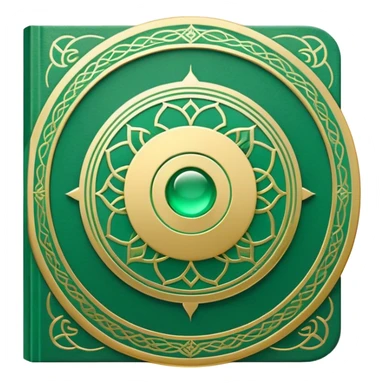 A soft emerald green book front cover with golden details, featuring a Zen circle, a ray of light, or a lotus on the cover, radiating presence, tranquility, and spiritual awakening sticker