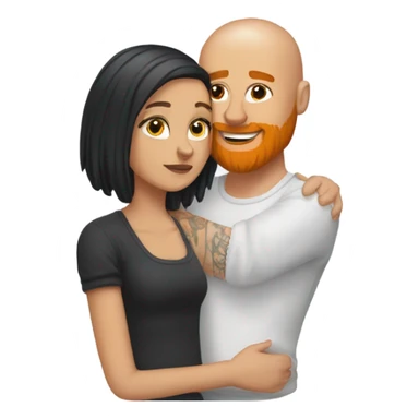 White orange Bearded guy with bald head and tattoos on left hand hugging a brunette hair Croatian girl with nose ring stud sticker
