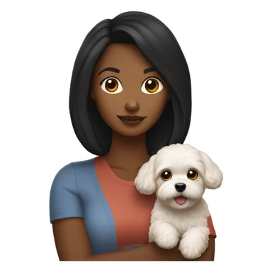 Brown skinned woman with black hair holding MaltiPoo dog sticker