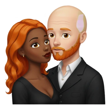 White bald man with ginger orange facial hair and beard. Kissing ebony black women with long black wavy hair  sticker