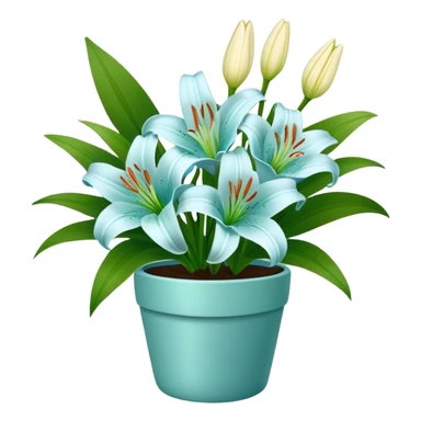 LightBlue bouquet of Lily flower in green pot sticker