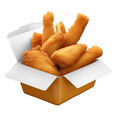 Fried chicken fingers with toast and fries in a styrofoam container sticker
