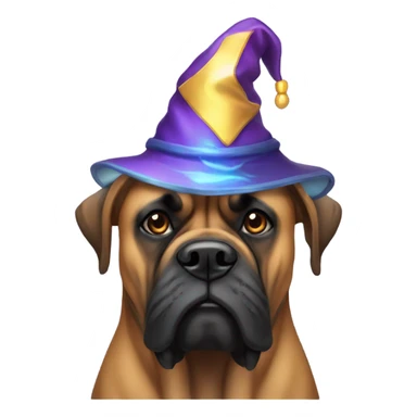 old bullmastiff with beard and wizard hat on sticker
