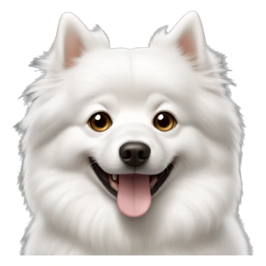 white spitz dog, with brown circles under the eyes and protruding tongue sticker
