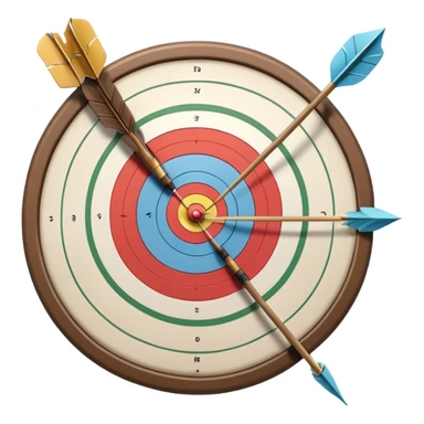 A bow with an arrow drawn back, aimed at a target with concentric rings. The background suggests a calm, outdoor archery range, emphasizing the precision, focus, and skill required in archery as a competitive sport. sticker