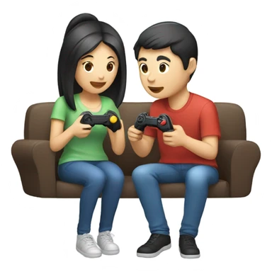 Asian Couple playing video games sticker
