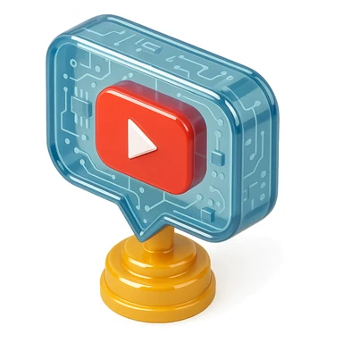 speech bubble with a red YouTube play button, like a trophy, glossy circuit style sticker