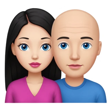 Bald white man blue eyes in love with Filipina woman with long hair and dark brown eyes and pink lips sticker