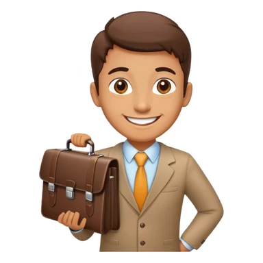 happy smiling office worker with a briefcase, cheerful face sticker