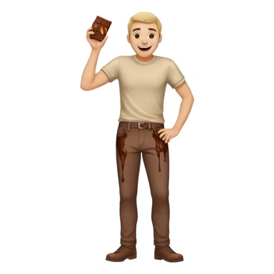 Man laughing with chocolate stain on pants  sticker