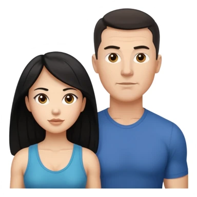 white dad with short buzzed fade brunette, 35 years old and muscular. standing net to asian whife with long black hair and big brown eyes.   sticker