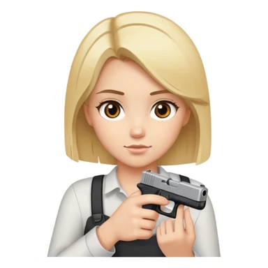 Blonde girl with brown eyes holding a glock sticker