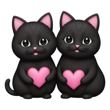 two fat cute black cats love, pink heart, closed mouth, black ears sticker