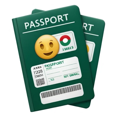 dark green passport with visible long white airline tickets sticking out, no faces or emojis, emoji style sticker
