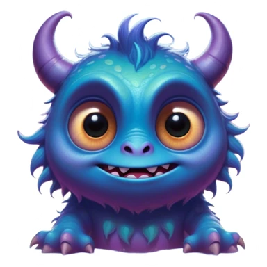 Macroscopic view, create an image of a cartoon monster with extra big shining eyes, by thomas kinkade and paul lehr, pixar cute character design, by Anne Stokes, splashes of neon galaxies, adorably cute, drew struzan inspiration, 2019, by Wojciech Korneli Stattler, beautiful matte painting sticker