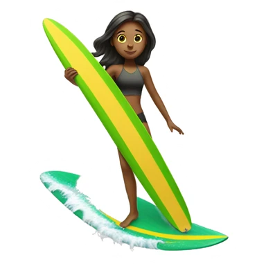 girl surfing green yellow surf board sticker