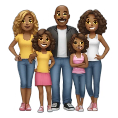 Family-with-father-mother-2 daughters-and-bulldog-Francés-do-black sticker