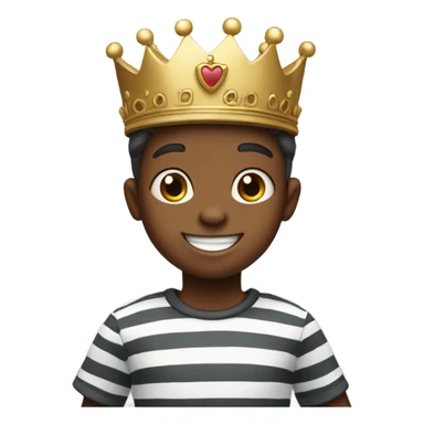 happy boy in striped shirt with a crown  sticker