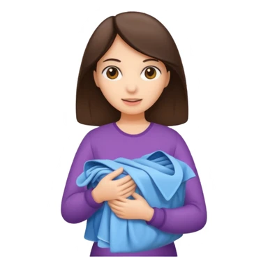 brunette woman holding laundry sticker