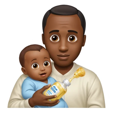 Sean “Diddy” Combs with baby oil and a very small infant and he’s pouring the baby oil on the baby and they have a scared face they’re really scared while diddy is happy sticker