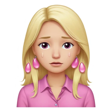 Me with long blond hair in a pink blouse with tears in my eyes sticker