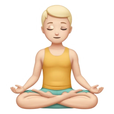 one simplified human character sitting in lotus pose, eyes closed, soft peaceful smile, feeling comfortable alone, calm and mindful mood, flat custom emoji sticker, pastel colors, rounded shapes, minimal details, mental health theme, thick outline, white background, no text sticker