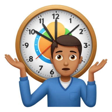 stressed person with clock and unfinished video project, expressive and vibrant sticker