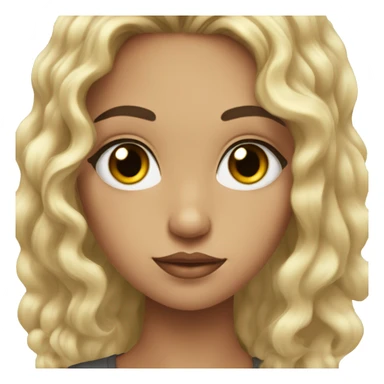 Girl with long black curly hair with semi black eye with eye liner and round face  sticker