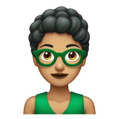 Mujer morena con ojos verdes, pecas, lentes cuadrados y cabello lacio corto. Cobrizo  sticker