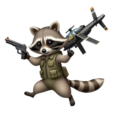 Raccoon flying helicopter, shooting a gun sticker