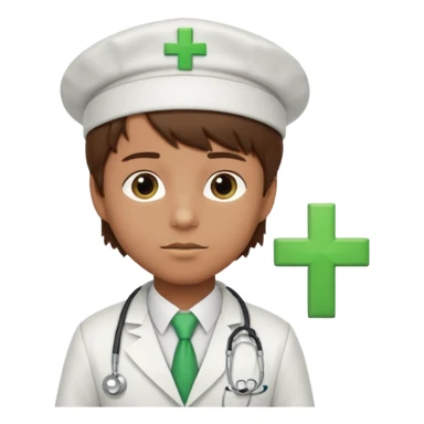 a doctor in white suit with a doctor hat with green cross brown hair boy sticker