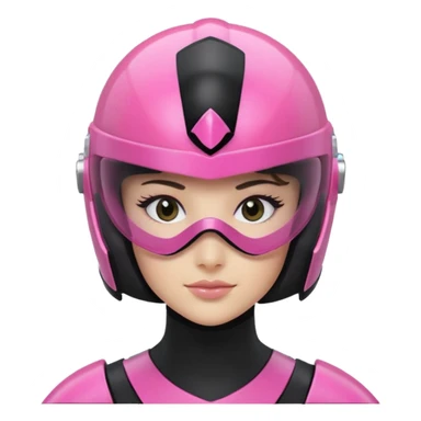pink power ranger, woman emoji, with helmet on, black visor eye protection, black, power ranger helmet, sticker