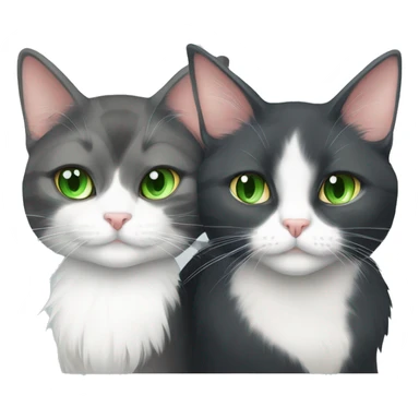 gray and white tuxedo cat with green eyes cuddling with long hair calico cat with green eyes sticker