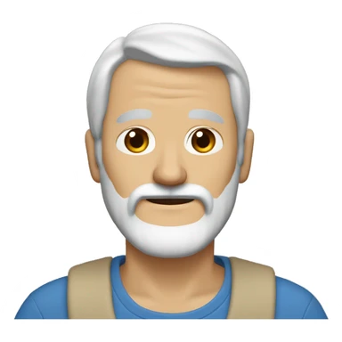 A middle-aged man with a white beard and brown mustache wearing brown sneakers, khakis and a blue shirt with a beige sweater overtop. He has longer brown and white hair that is held back onto his head with a hairband. sticker