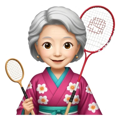 ancient japanese old woman cherry color with 1 badminton racket sticker
