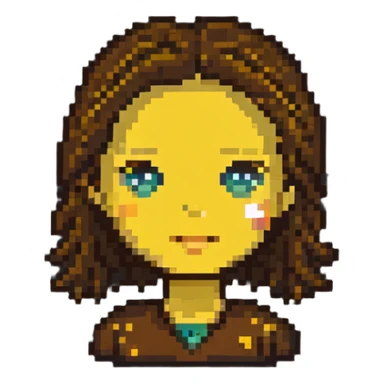 microscopic belle face icon, 20x20 pixels only, brown dot for hair, yellow dot for dress, absolute bare minimum sticker