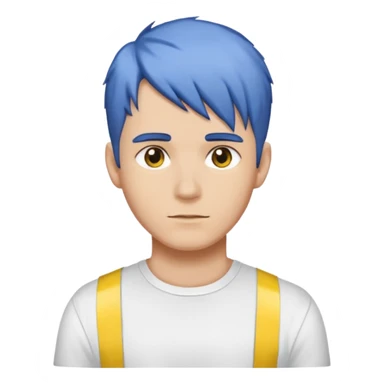 Make me an emoji that has a guy with a white shirt and yellow tape around the shirt with brown and blue hair  sticker