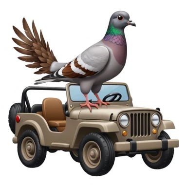 A pigeon is driving a jeep sticker