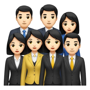 4 people, two man and two women,yellow skin office style,black hair, Half-body photo sticker
